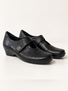 Ziera‎ Black Leather Mary Jane Heels Comfort Shoes T Strap Y2K Dark Academia 38